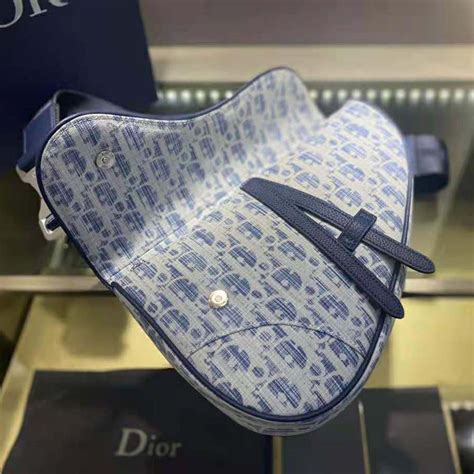 Saddle Bag Blue Dior Oblique Kasuri jacquard